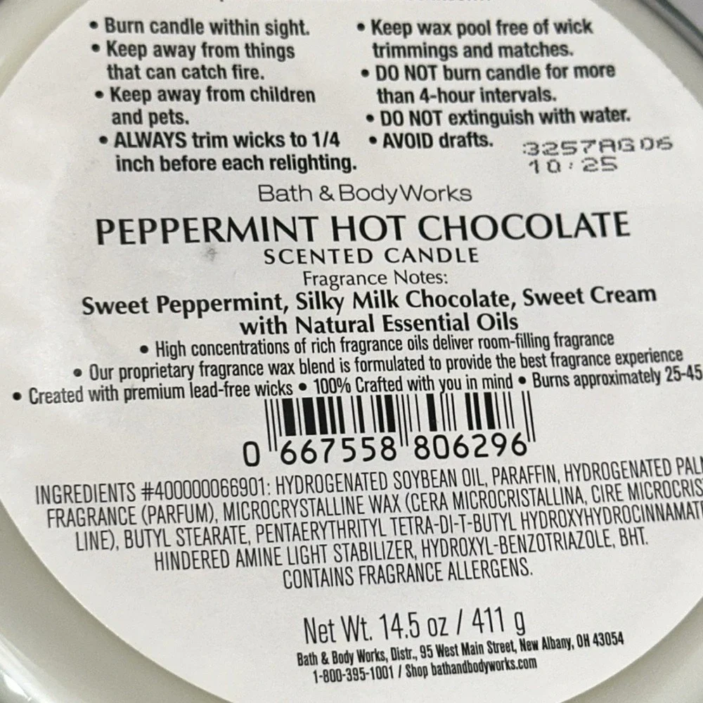 Bath & Body Works Peppermint Hot Chocolate 3-Wick Scented Candle 14.5 oz New